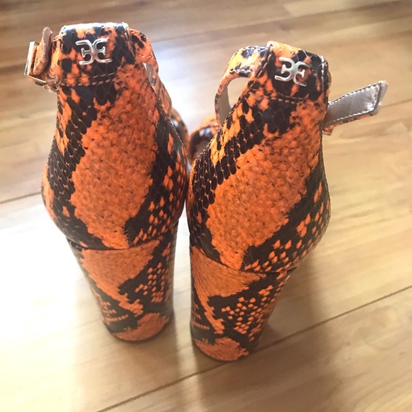 NWOT Sam Edelman “Yaro” Orange Snake Heels - Picture 7 of 9